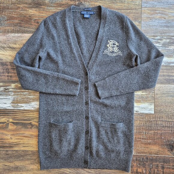 Vintage Ralph Lauren Crest Logo Wool Rabbit Hair Blend Boyfriend Fit Cardigan - Picture 2 of 11